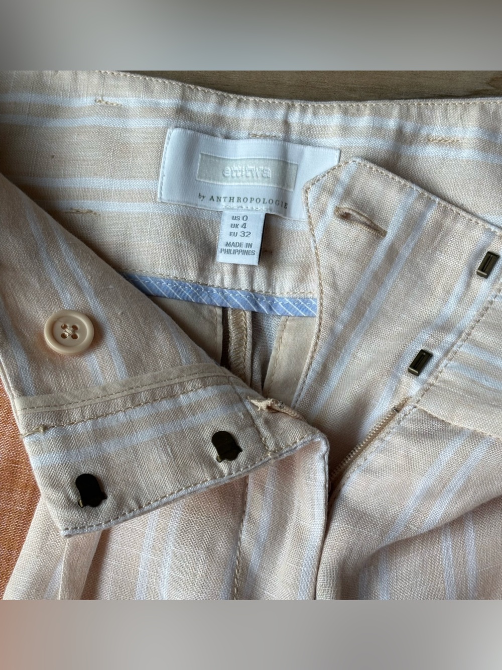 Ett:twa Anthropologie Striped Linen Wide Leg Pants Tie Waist Coastal Beachy sz 0 - Picture 5 of 13